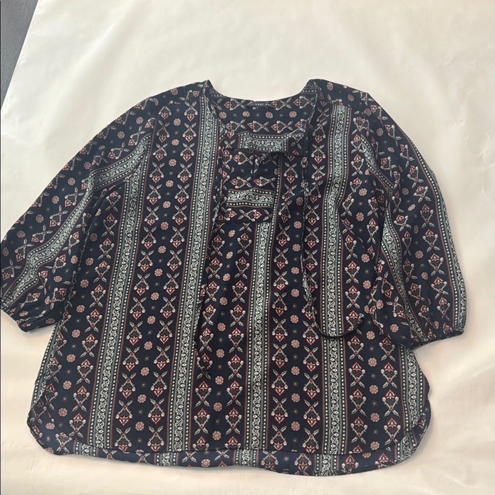 West Kei Navy and Red Patterned Blouse